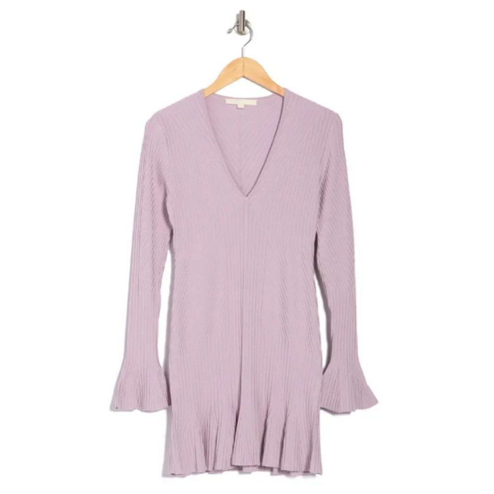 NWT Jonathan Simkhai Rib Knit V-Neck Dress Directional purple sz L - Picture 3 of 14